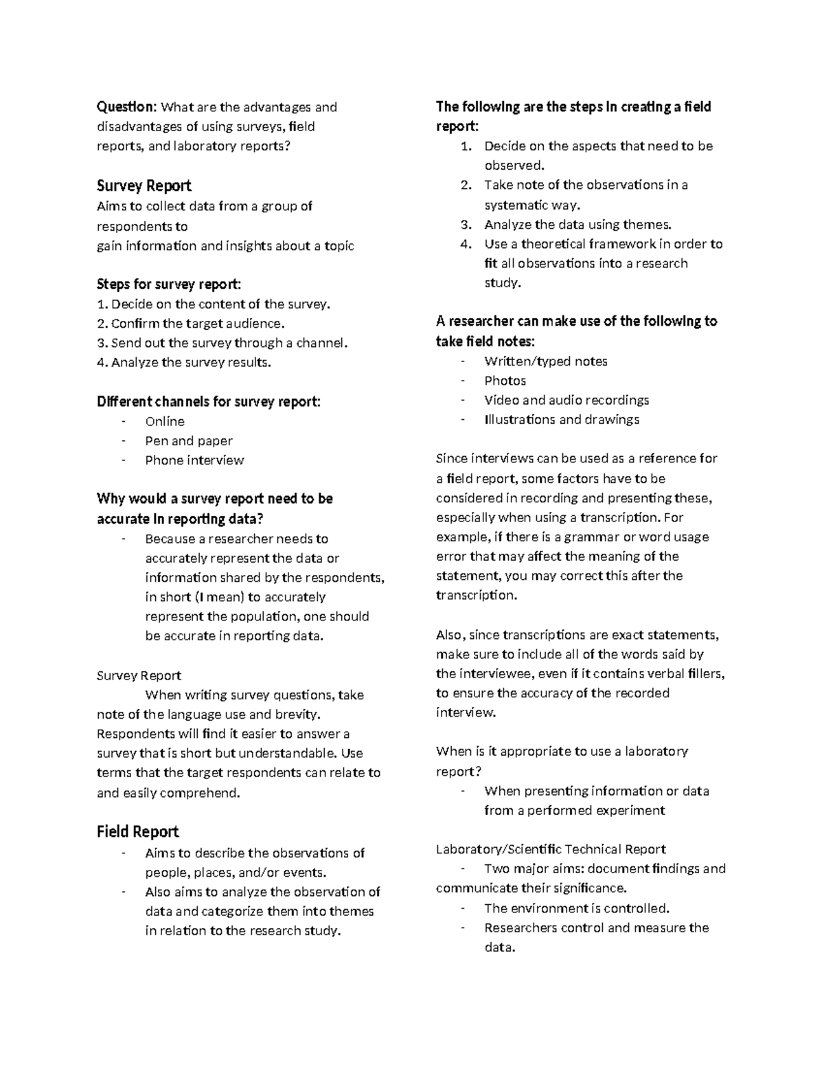 Survey Lesson - Question: What are the advantages and disadvantages of ...