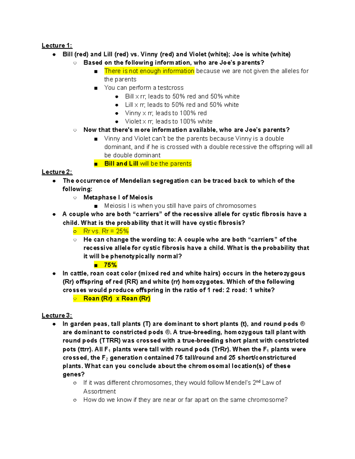 PBIO Test 3 Top Hats Top hat questions Lecture 1 Bill (red) and