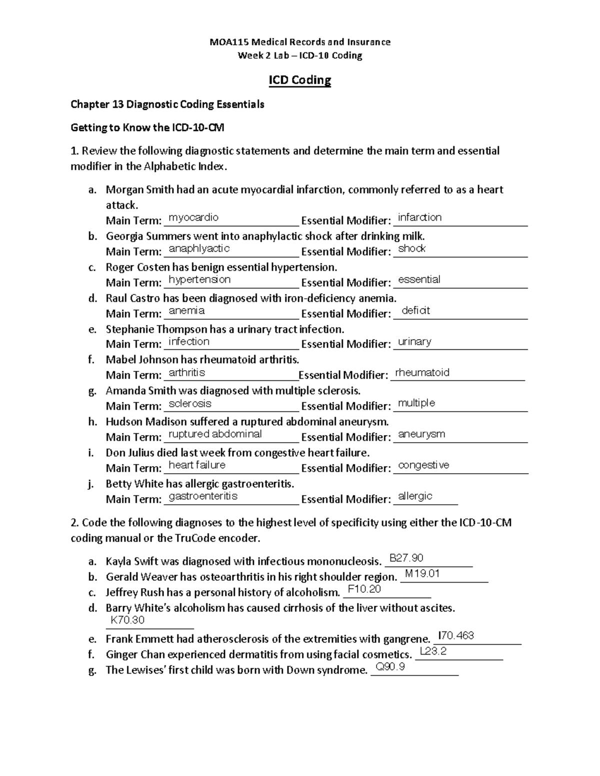 Week 2 Online Lab - MOA115 Medical Records And Insurance Week 2 Lab ...