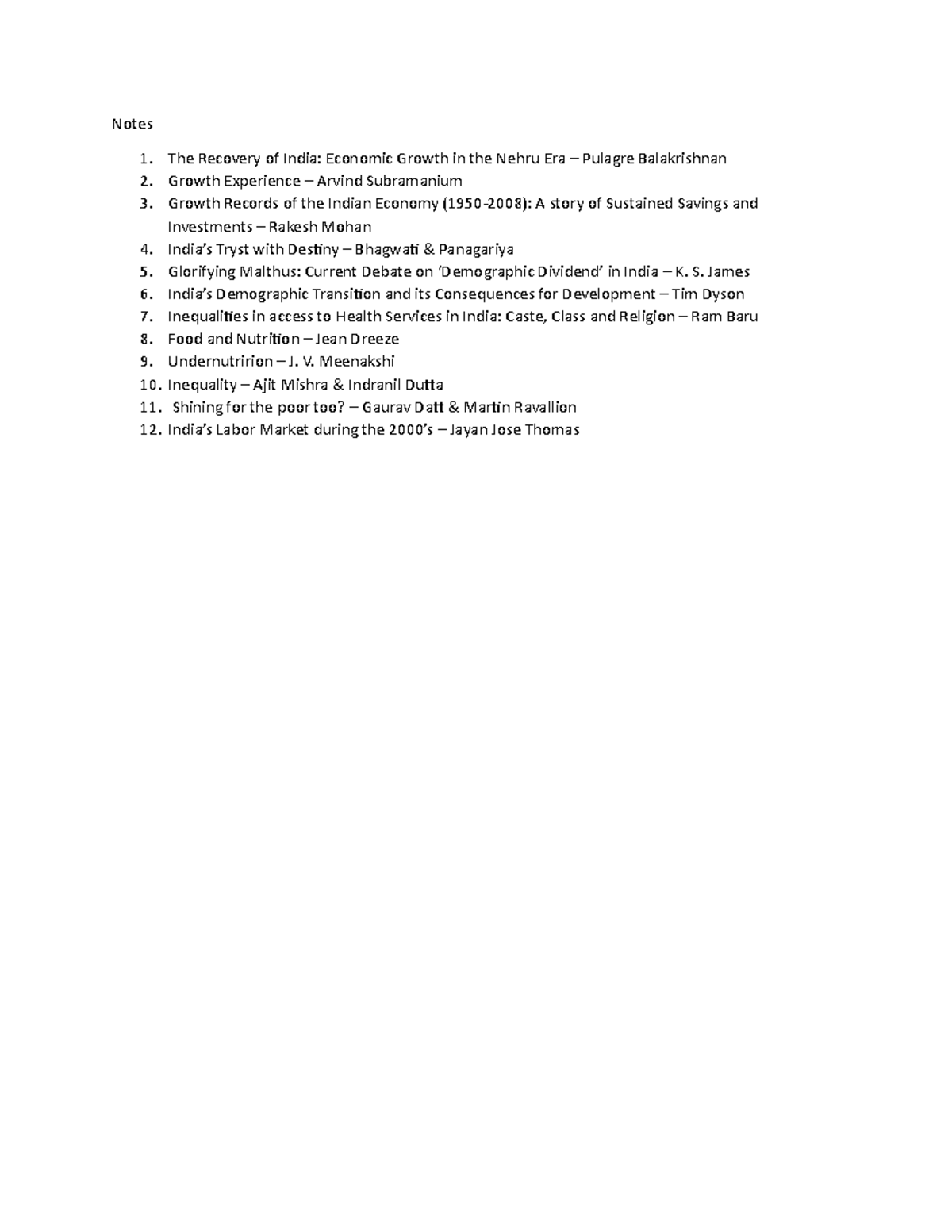Available Notes - Notes The Recovery of India: Economic Growth in the ...