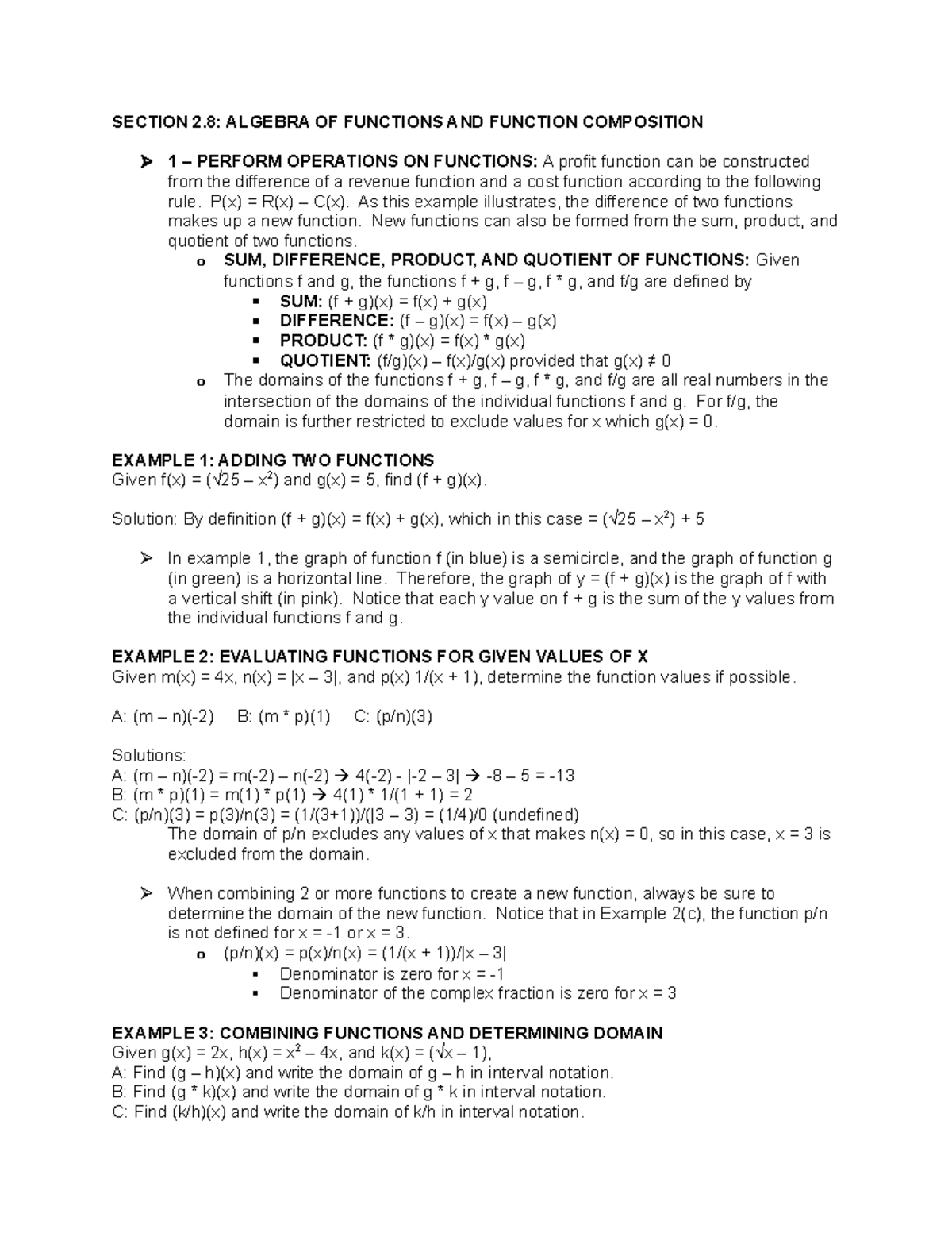 Section 2 - SECTION 2: ALGEBRA OF FUNCTIONS AND FUNCTION COMPOSITION 1 ...