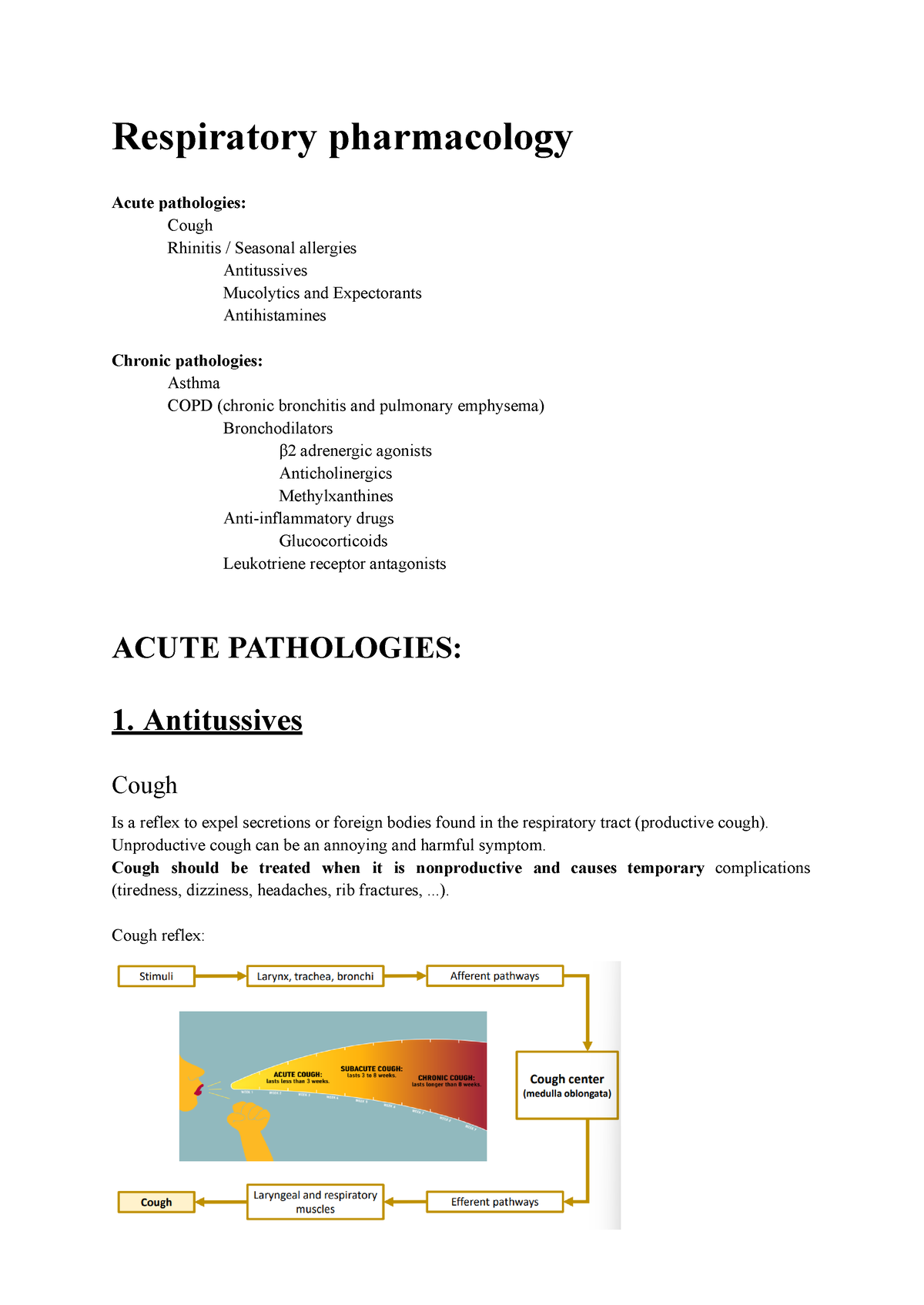 Respiratory pharmacology - Respiratory pharmacology Acute pathologies ...