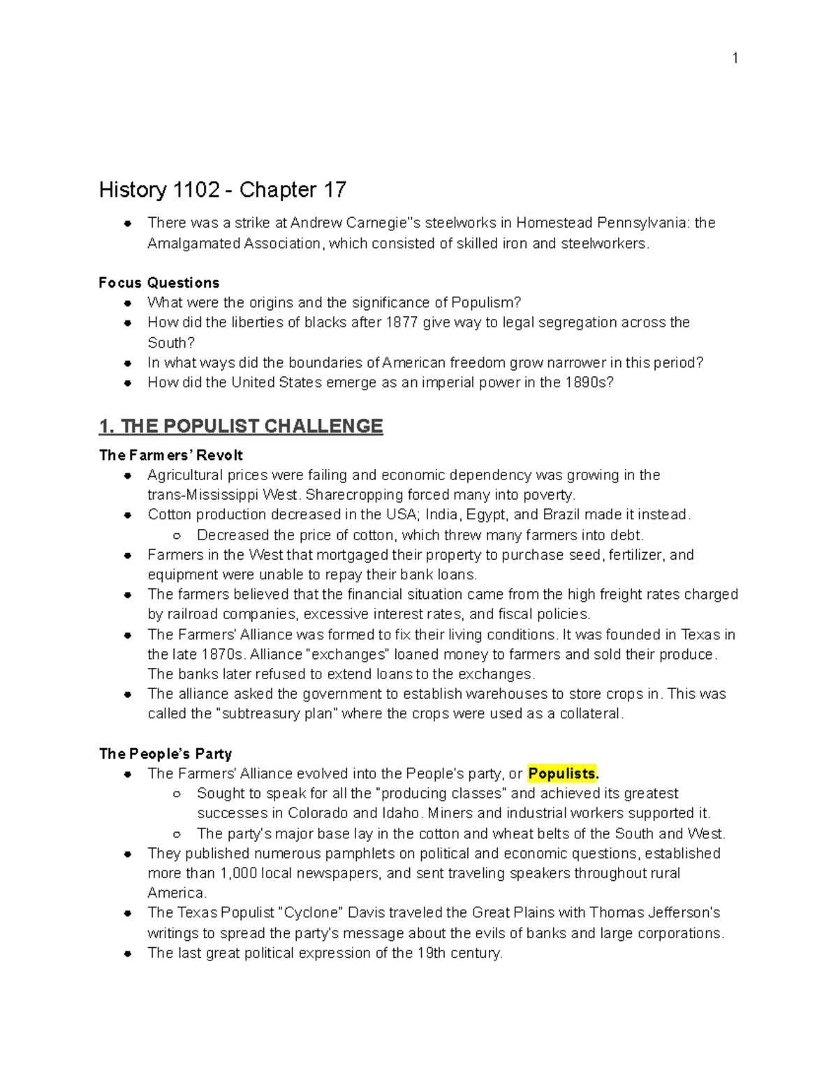 Chapter 17 - Reading - History 1102 - Chapter 17 There was a strike at ...