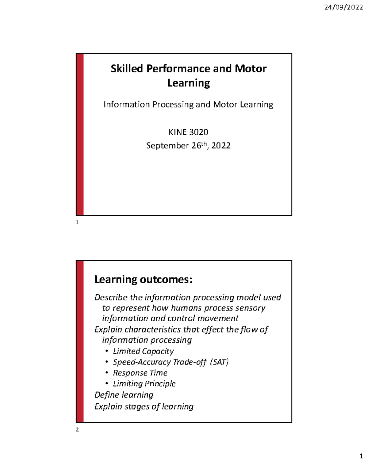 Unit 2 Lecture 2 - Skilled Performance And Information Processing 2 ...