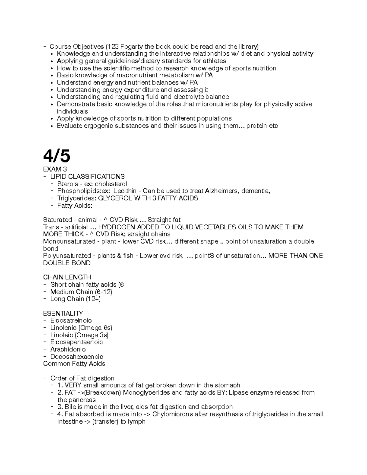 NFS spread notes - Course Objectives (123 Fogarty the book could be ...