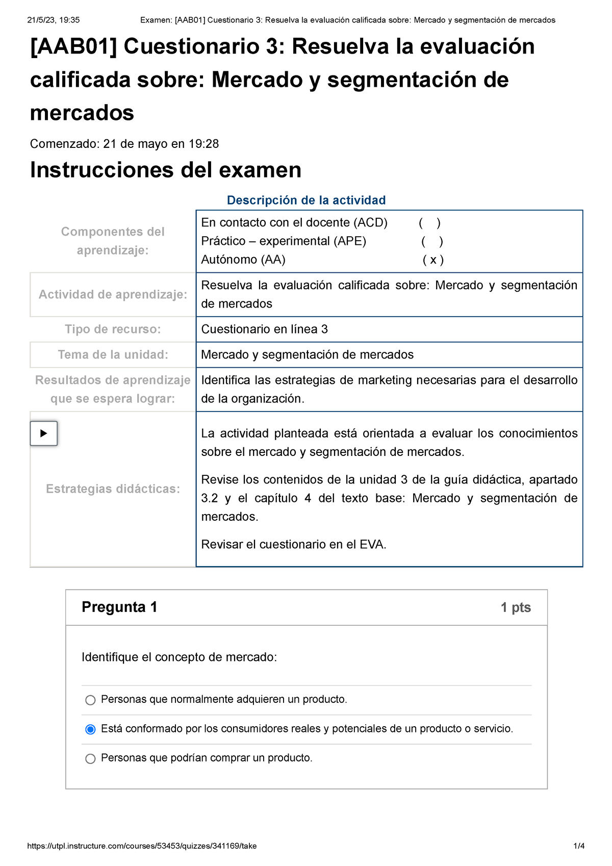 Examen [AAB01] Cuestionario 3 Resuelva La Evaluación Calificada Sobre ...