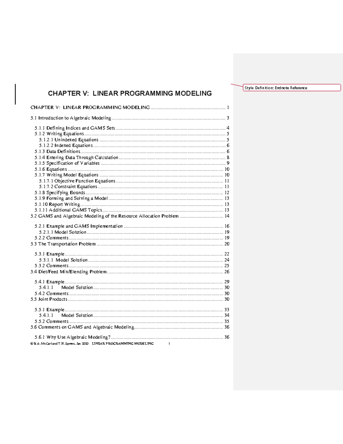 LINEAR PROGRAMMING MODELS - CHAPTER V: LINEAR PROGRAMMING MODELING ...