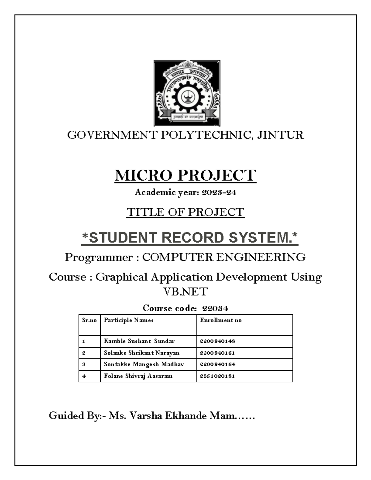 Gad microproject - GOVERNMENT POLYTECHNIC, JINTUR MICRO PROJECT ...