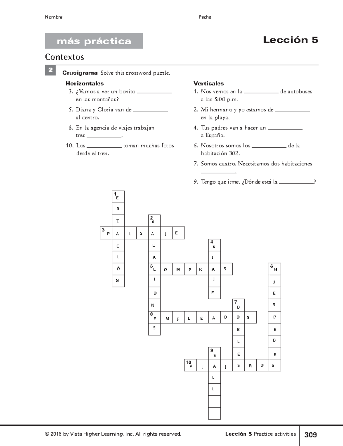 Lecci n 5 Mas Contextos M s Pr ctica Lecci n 5 Contextos Crucigrama Solve This Crossword