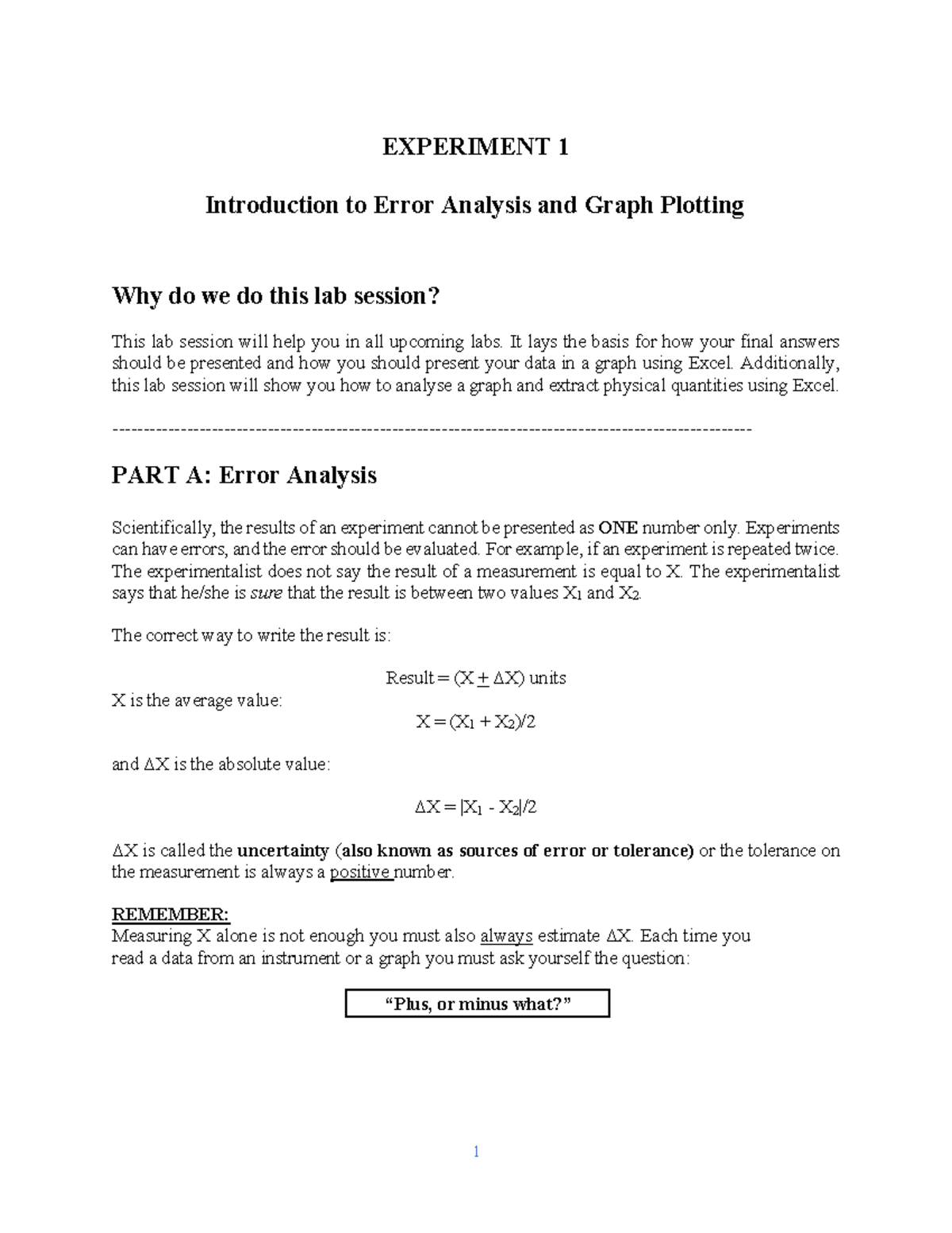 Experiment 1 Physics II - EXPERIMENT 1 Introduction to Error Analysis ...