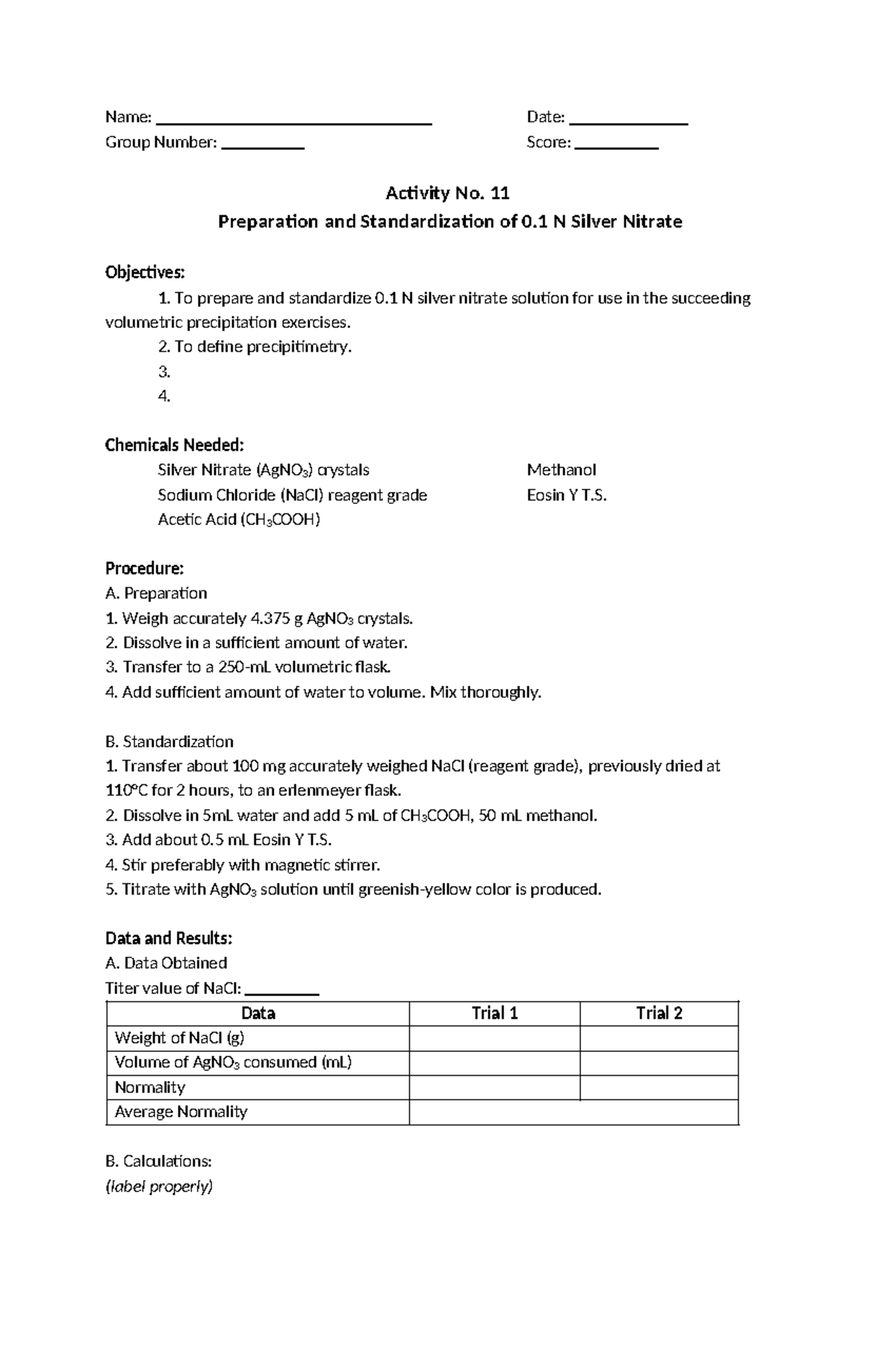 Activity 11 AND 12 - lesson - Name: Date: Group Number: Score: Activity ...