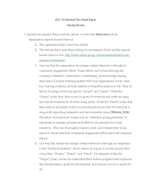 IDS 150 Module One Short Paper - For example, when I considered ...