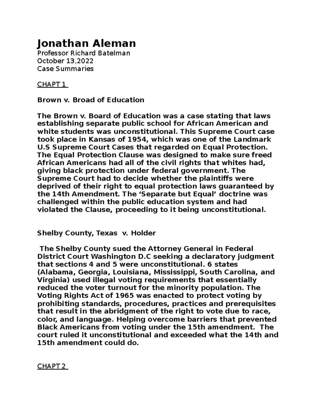 Business Law Case Studies Jonathan Aleman Professor Richard Batelman