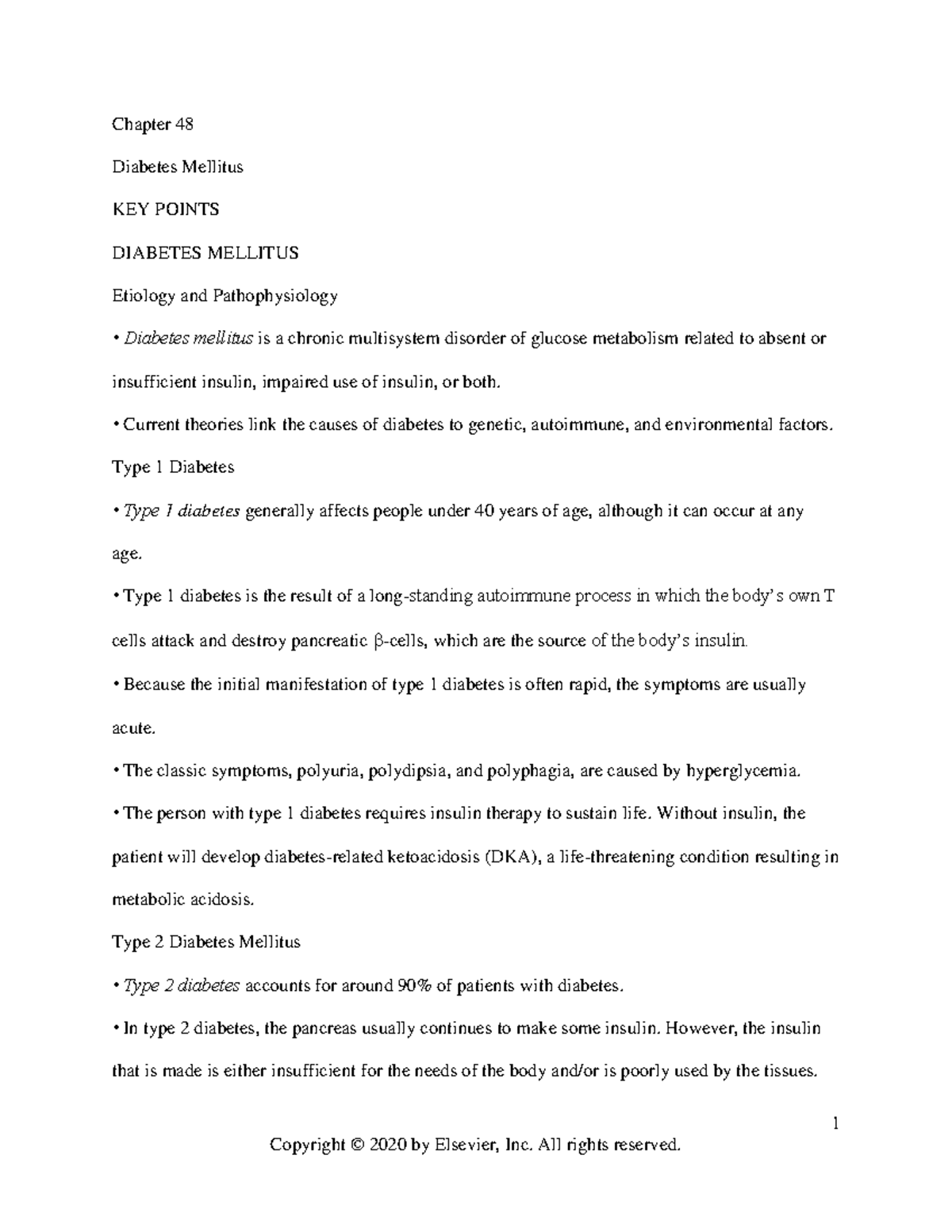 Chapter 048 - 1 Chapter 48 Diabetes Mellitus KEY POINTS DIABETES ...