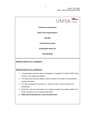 Memorandum-IAC2601 - Minor Test 5 - Assessment 5-Sem 2- 2022 - Sem 2 ...
