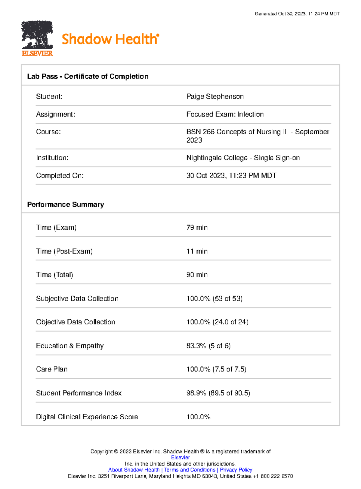 266 Infection Lab Pass - Lab Pass - Generated Oct 30, 2023, 11:24 PM ...