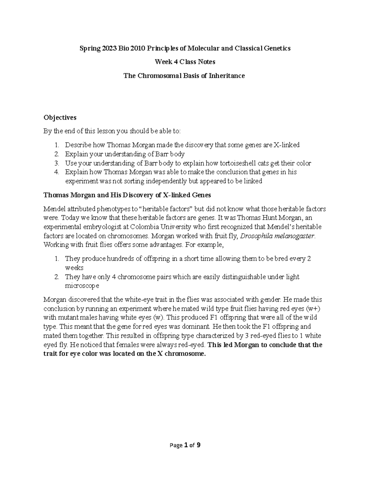 Week 4 - The Chromosomal basis of Inheritance - Spring 2023 Bio 2010 ...