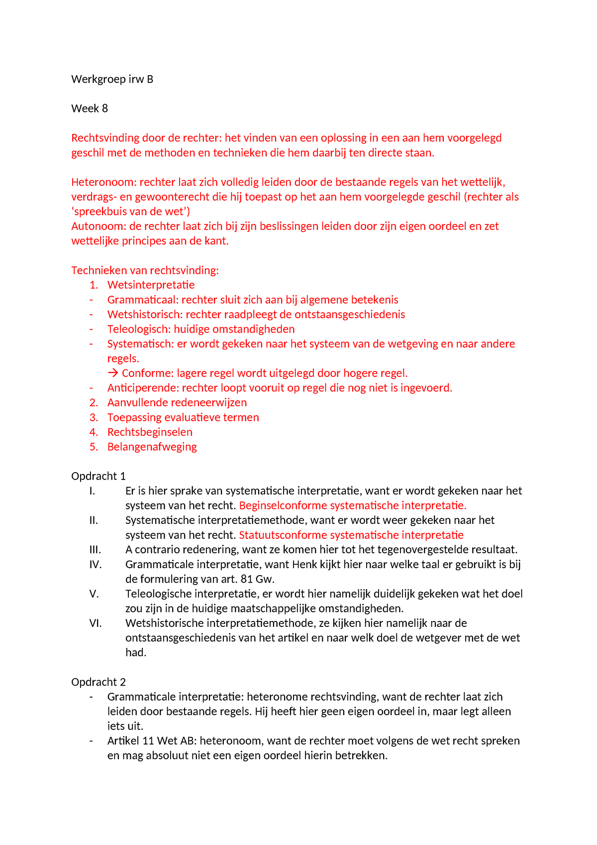 Werkgroep Irw B - Antwoorden Met Correctie - Werkgroep Irw B Week 8 ...