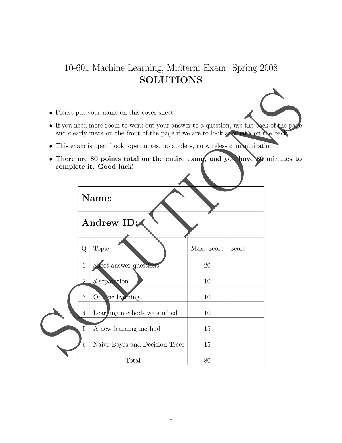 Midterm Solutions Homework For The Machine Learning Course For The 2016 Term Studocu