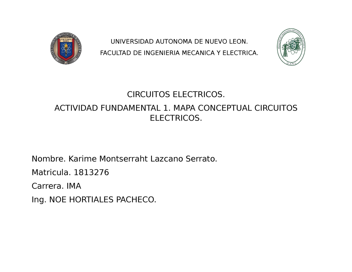 Actividad Fundamental 1 Circuitos Electricos Universidad Autonoma De Nuevo Leon Facultad De 3860