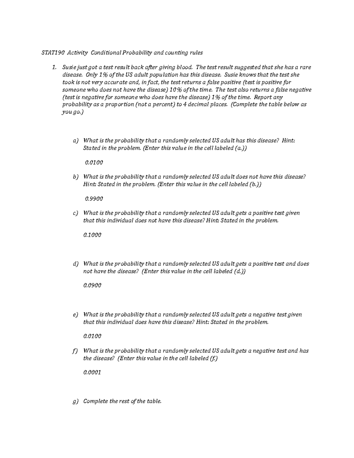 Copy of STAT190 Activity Probaiblity and Counting rules - STAT190 ...
