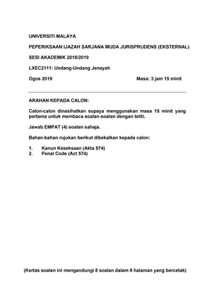 Exam 2018 - Undang-Undang Pentadbiran - LXEC2112 - StuDocu