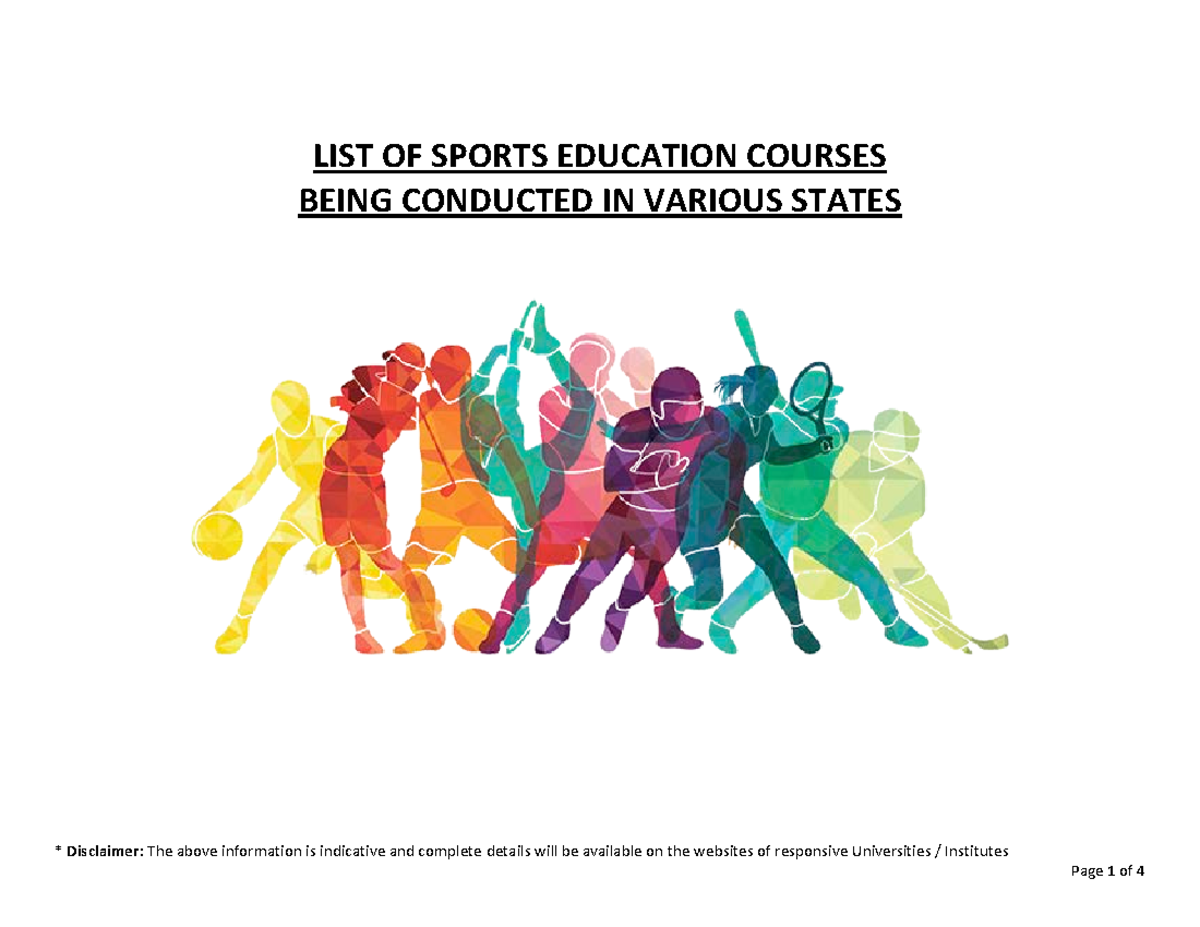 List of Sports Education Courses being conducted in various States LIST OF SPORTS EDUCATION