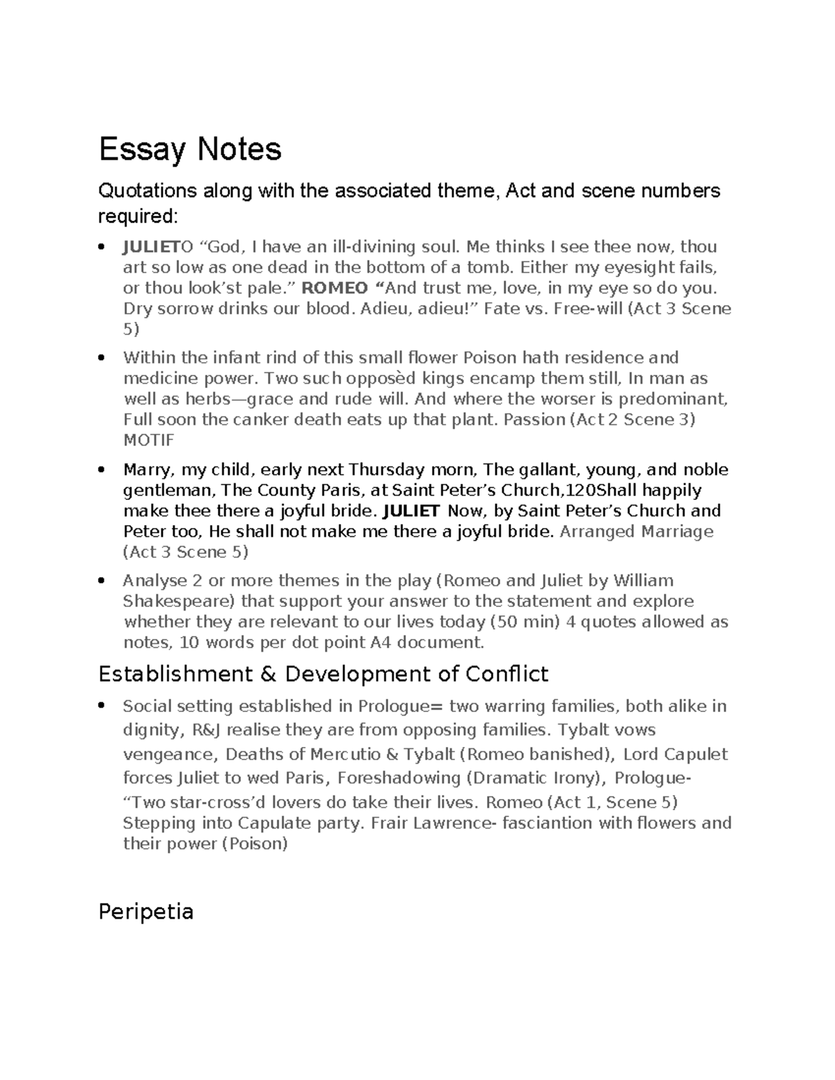 Essay Notes Romeo and Juliet - Essay Notes Quotations along with the ...