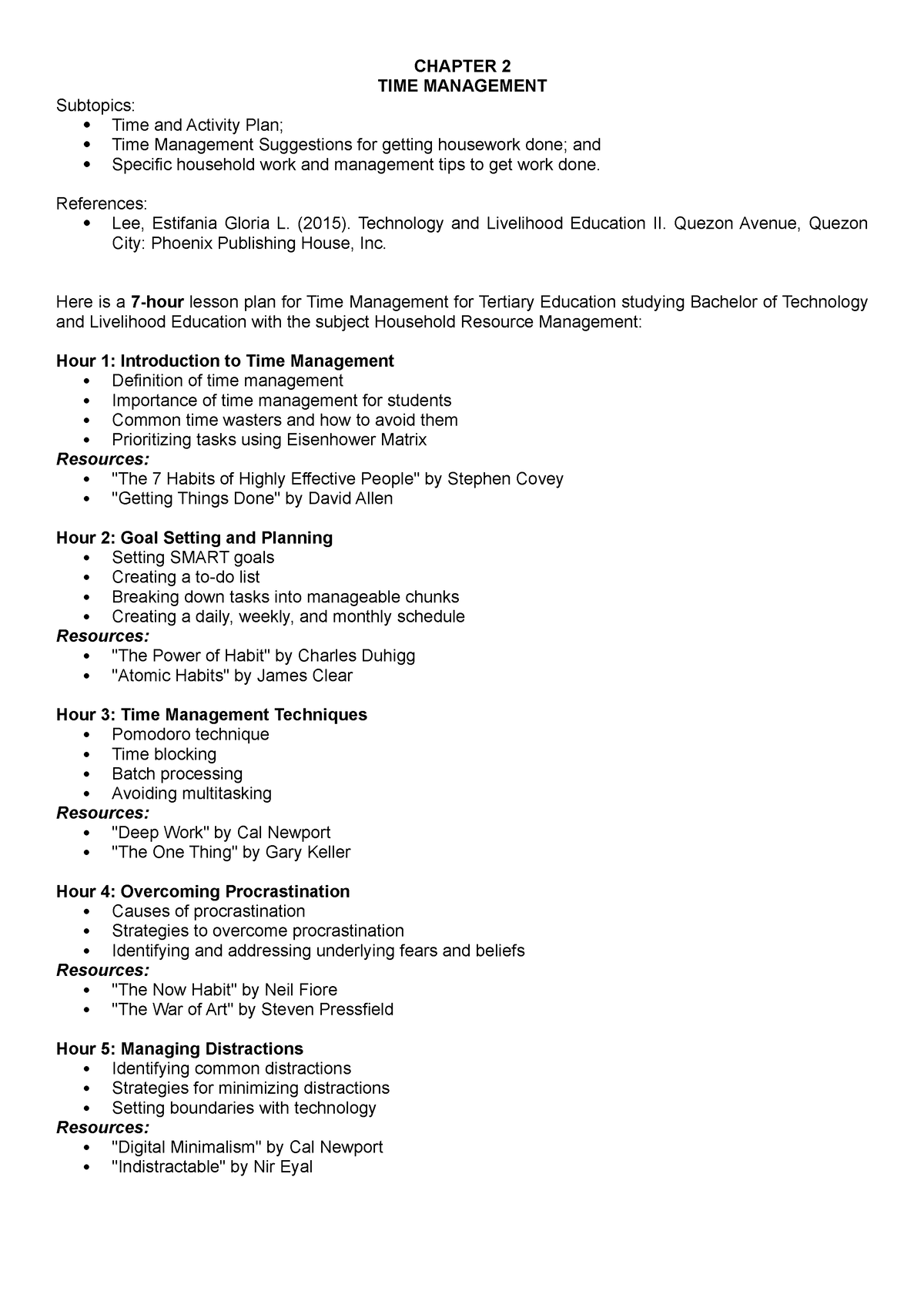 Chapter 2 TIME Management - CHAPTER 2 TIME MANAGEMENT Subtopics: Time ...