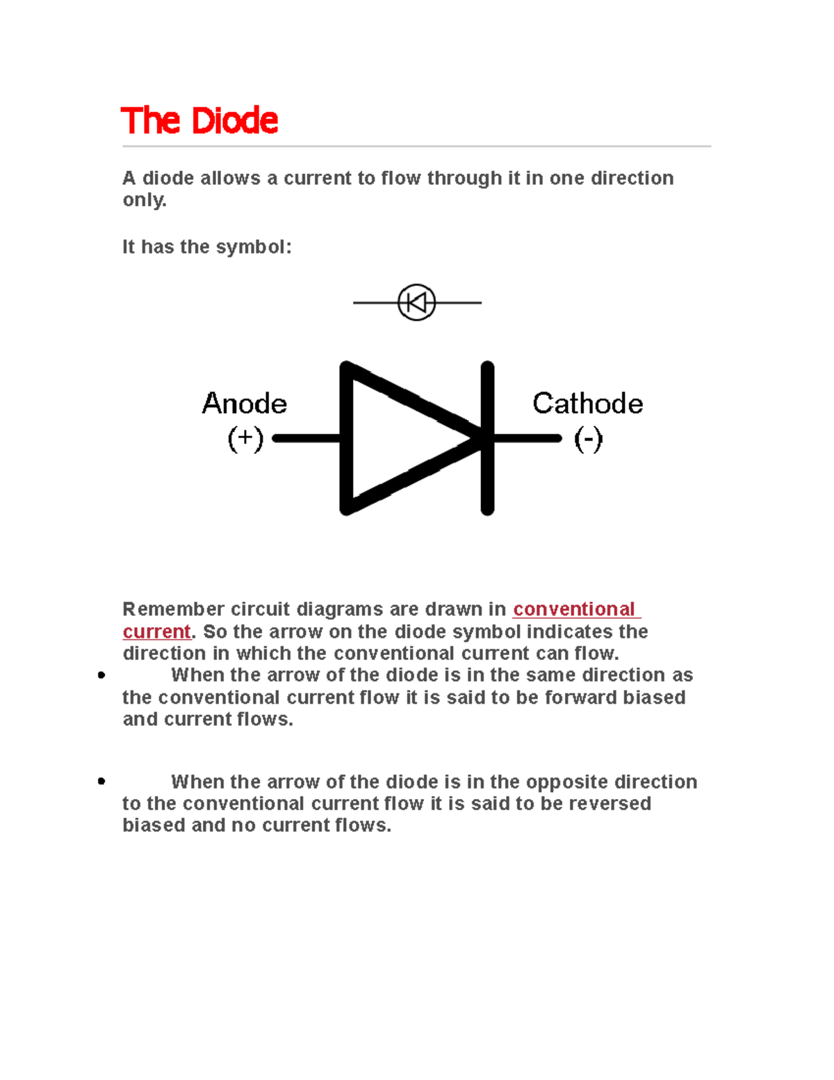 Physiscs revision study notes Diode , Resistor , thermistor The Diode