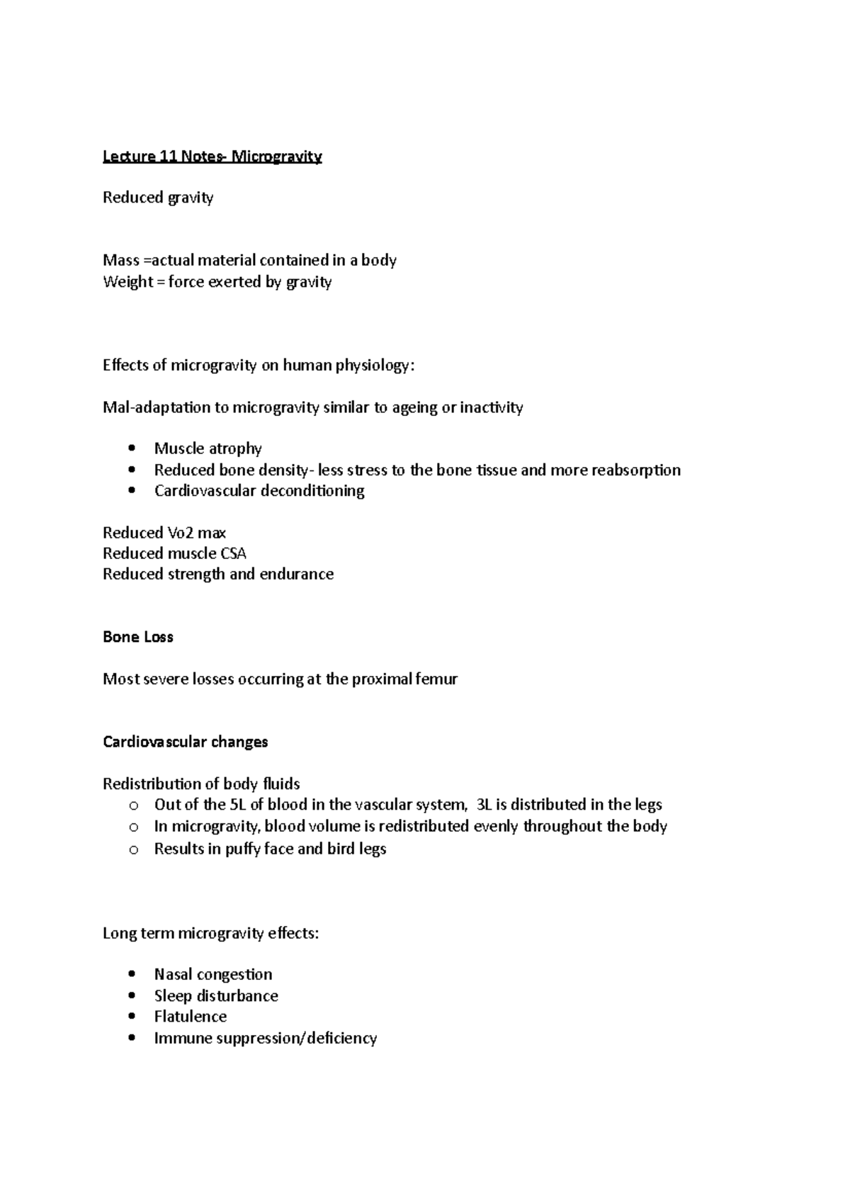 Lecture 11 Notes- Microgravity - Lecture 11 Notes- Microgravity Reduced ...