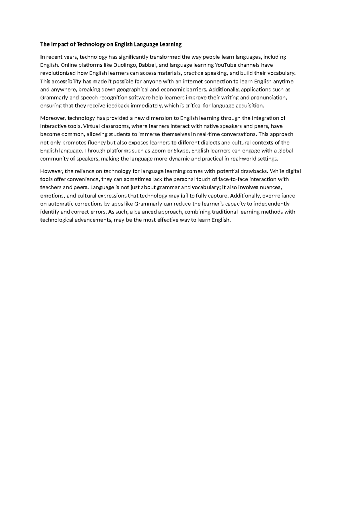 The Impact of Technology on English Language Learning - Online ...
