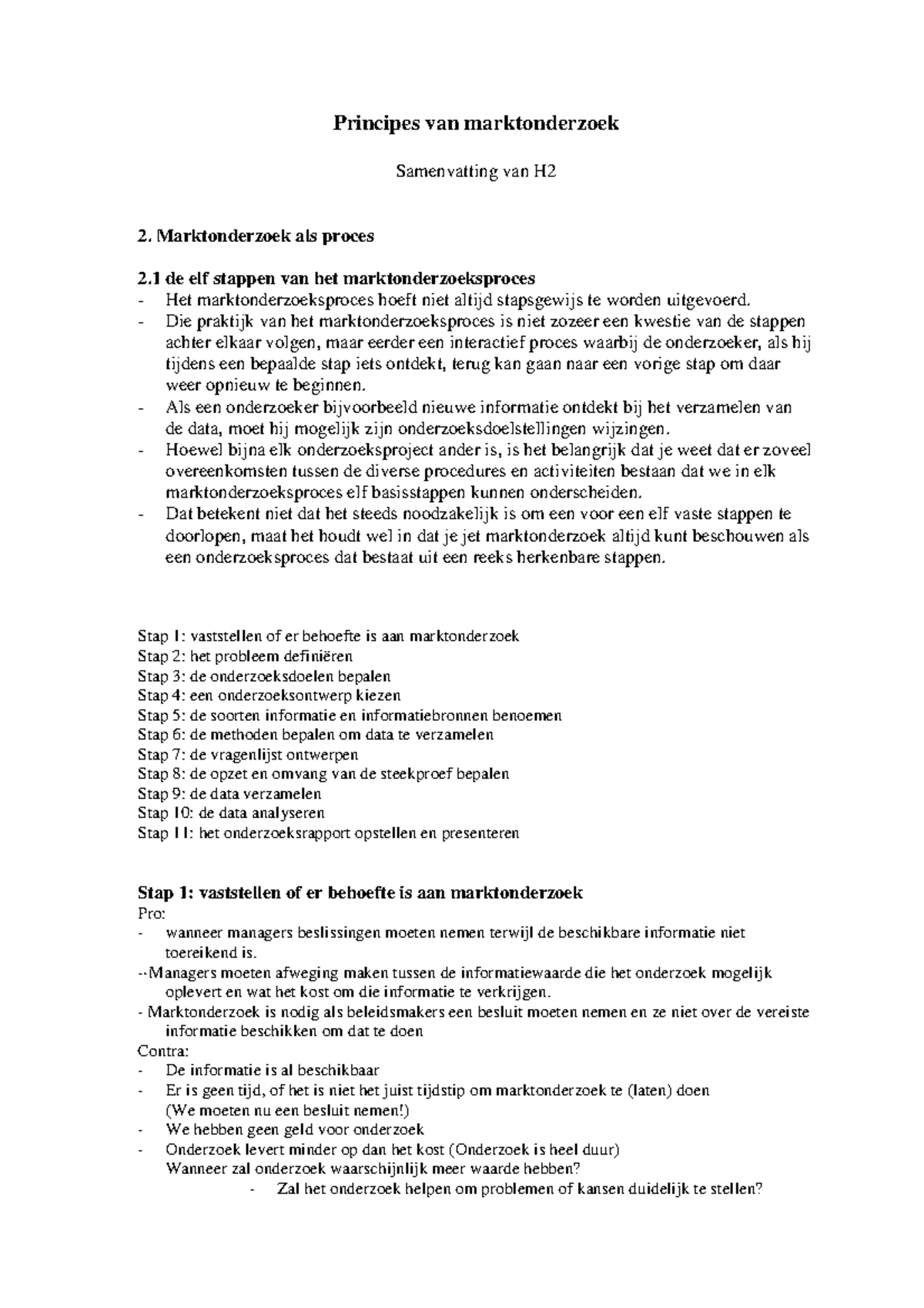 Samenvatting Principes Van Marktonderzoek H2 - Principes Van ...