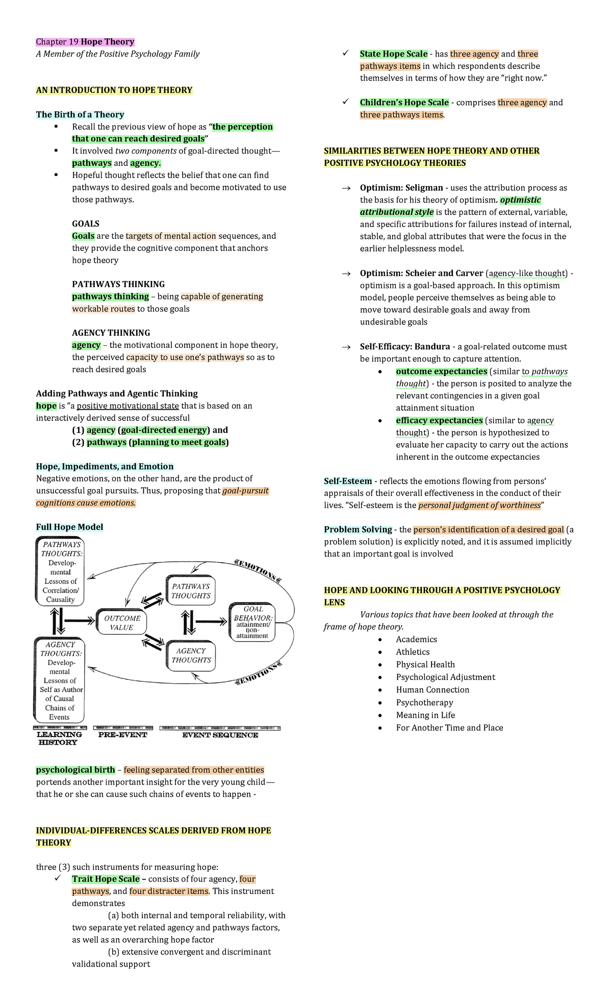 Positive Psychology- Ch-19-Synder-5-Hefferon-Notes - Chapter 19 Hope ...