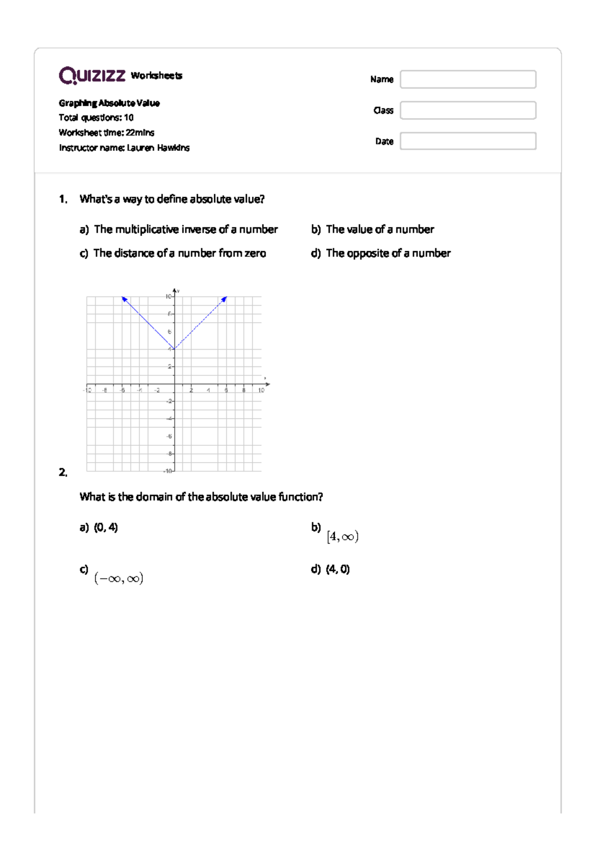 Absolute value worksheet - Worksheets Graphing Absolute Value Total ...