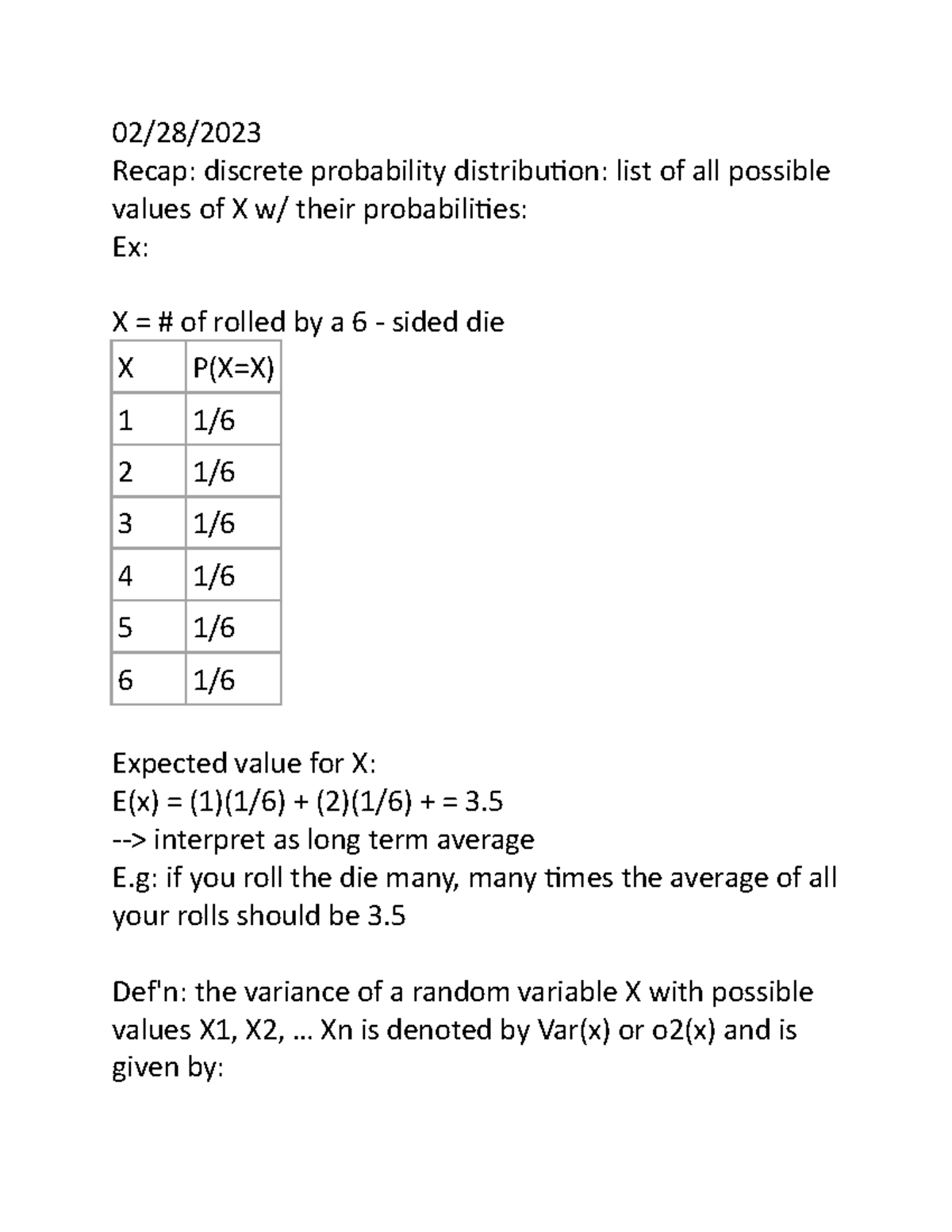 Special discrete probability (distribution 02:28:2023 - 02/28/ Recap ...