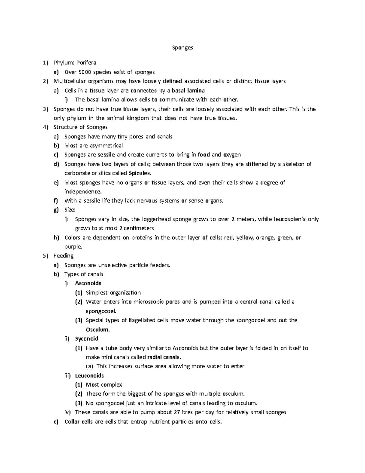 4Sponges Conservation of Biology / Zoology lecture notes for all 3