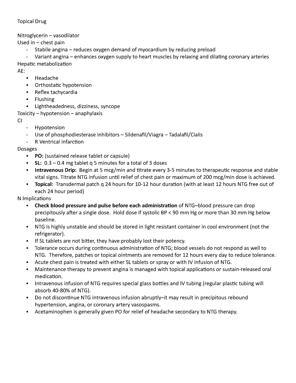 Topical Drug guide - Topical Drug Nitroglycerin vasodilator Used in ...