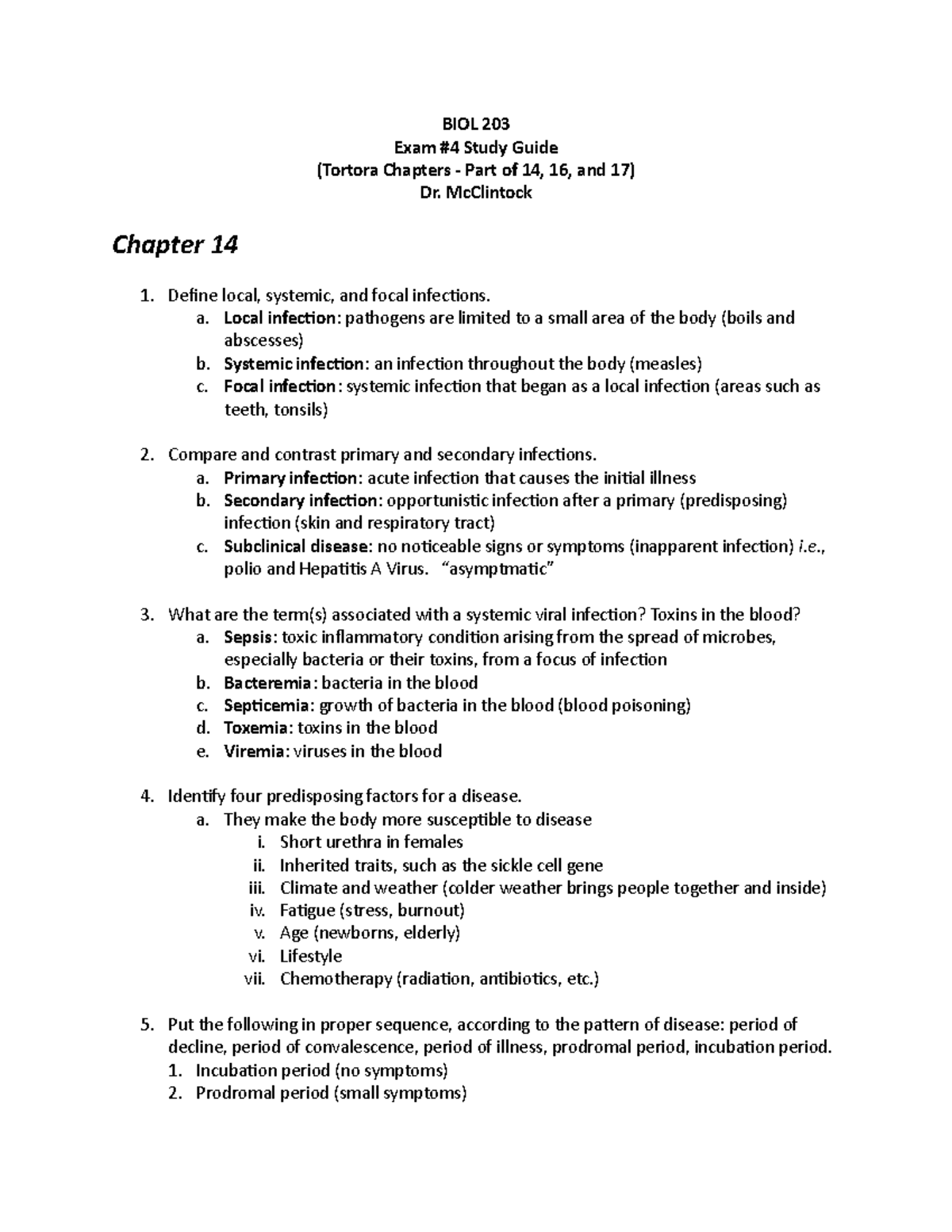 BIOL 203 Exam Study Guide: Infections Transmission Immunity - Studocu