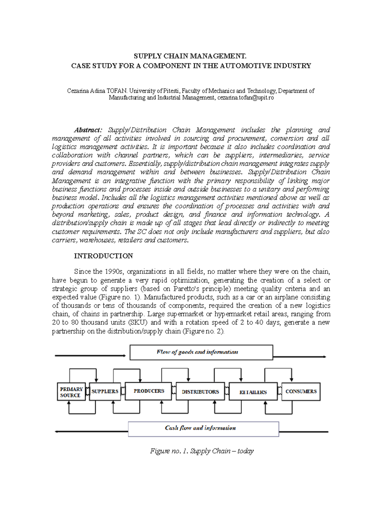 Supplychainmanagement SUPPLY CHAIN MANAGEMENT. CASE STUDY FOR A