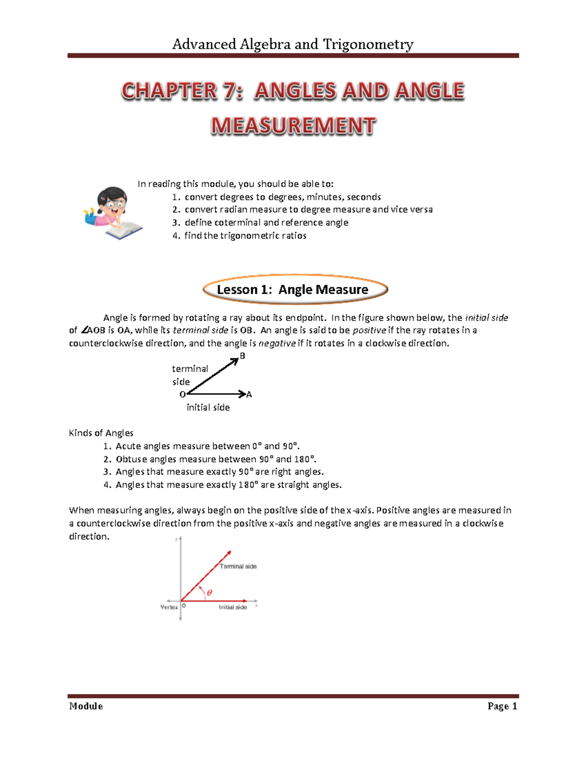 Chapter 7 Angle AND Angles Measrement - In reading this module, you ...