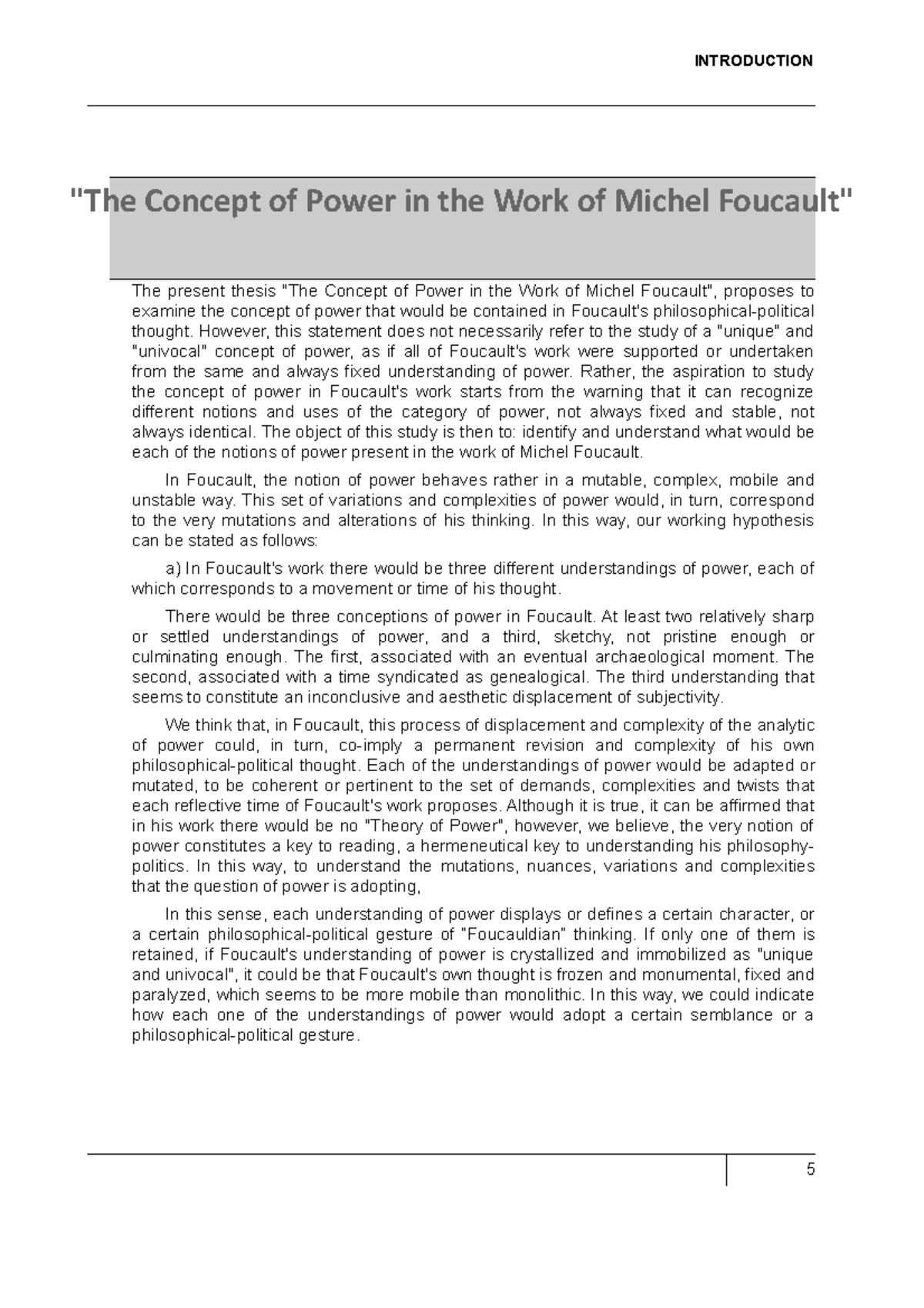 The Concept of Power in the Work of Michel Foucault - INTRODUCTION 5 ...