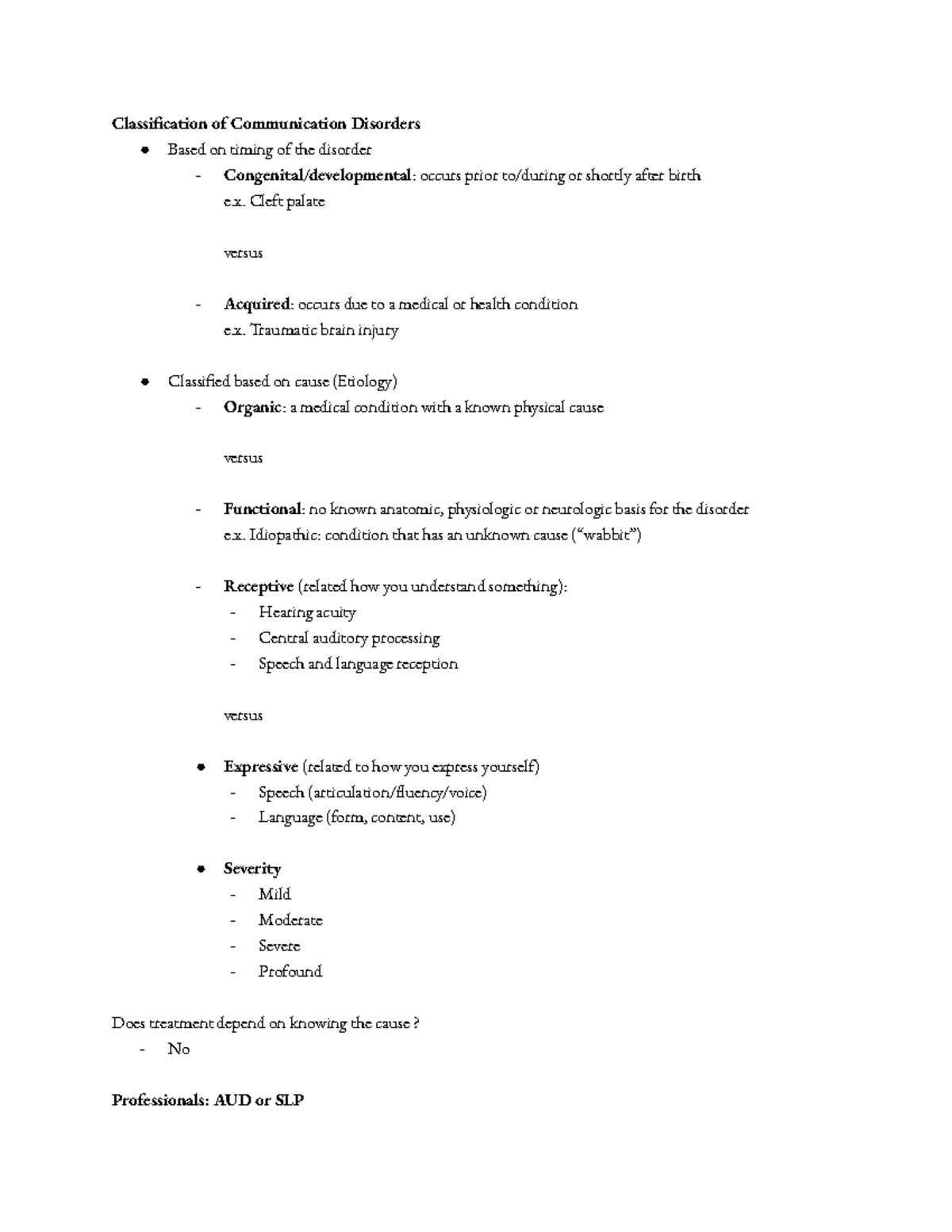 CH 1 Classification of Communication Disorders - Classication of ...