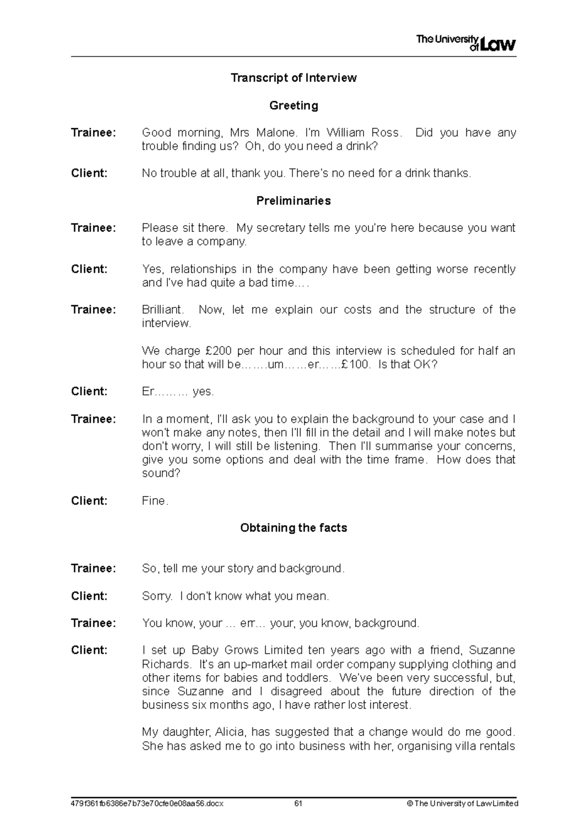 3 Interview Example - Transcript of Interview Greeting Trainee: Good ...