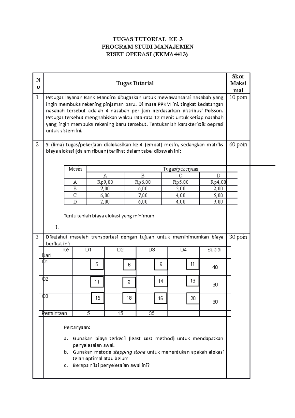 Riset Operasi Tugas 3 - TUGAS TUTORIAL KE- 3 PROGRAM STUDI MANAJEMEN ...