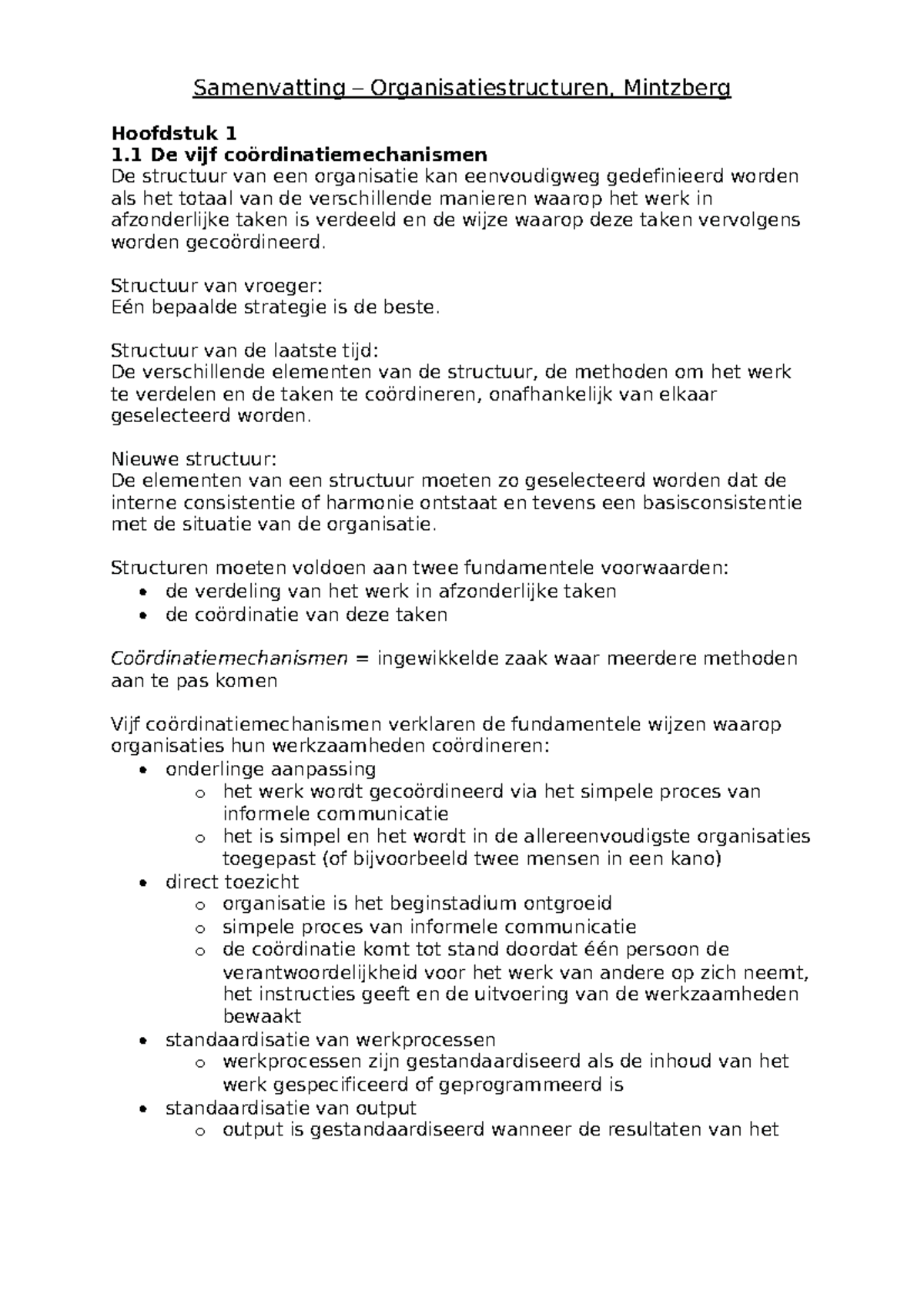 Samenvatting: Organisatiestructuren - - Studeersnel