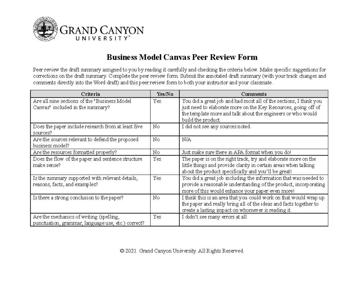 ENT 436 RS T6 Business Model Canvas Peer Review Business Model Canvas