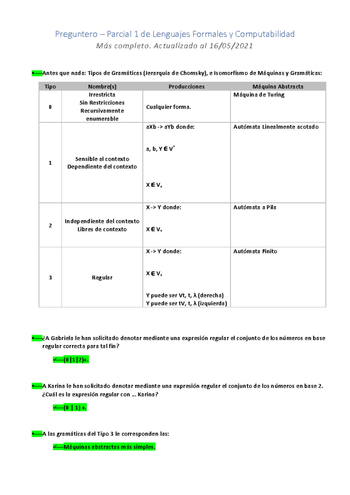 Parcial 1 - Lenguajes Formales Y Computabilidad Año 2021 - Preguntero ...