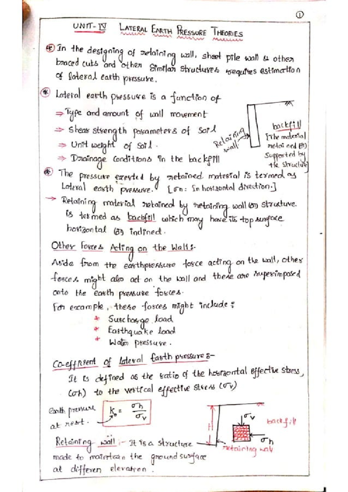 Earth pressure theories and retaining walls hand written notes