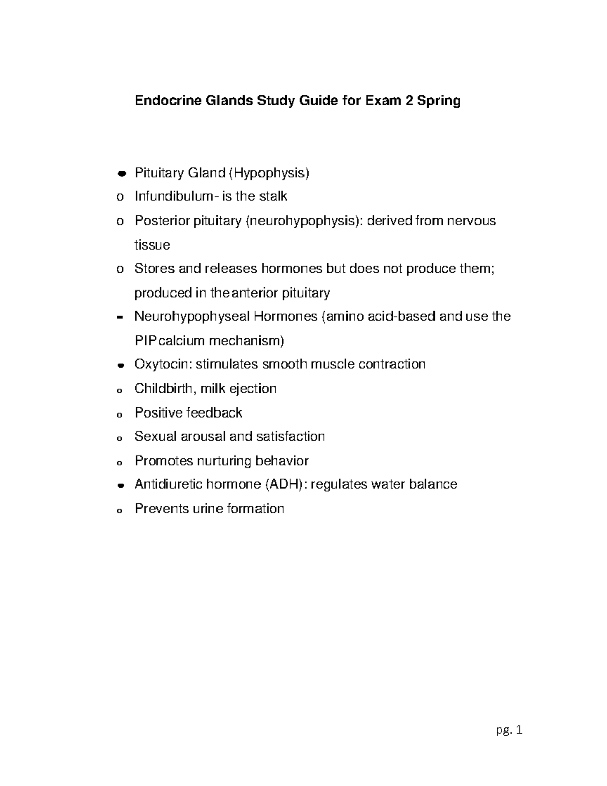 Endocrine Glands Study Guide for Exam 2 Spring - Protein synthesis, fat ...